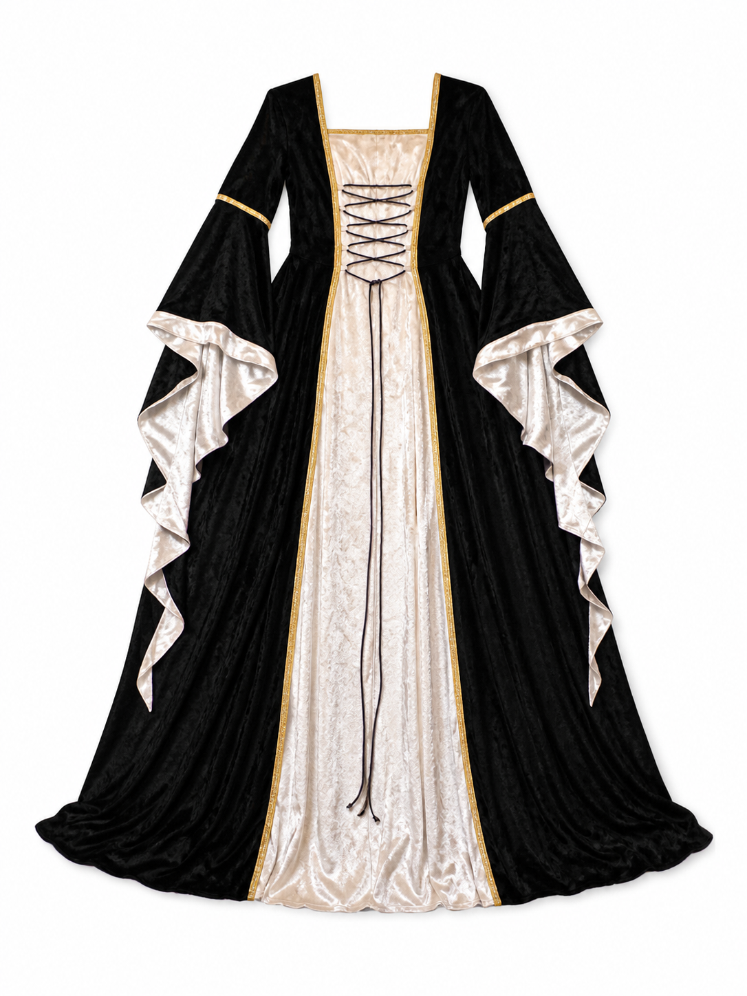 Floor-Length Dress with Corset Lacing and Ruffles