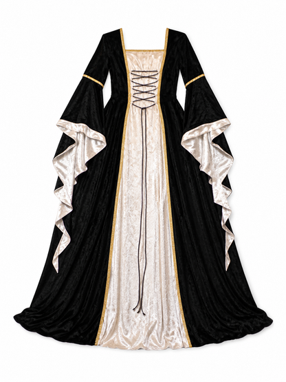 Floor-Length Dress with Corset Lacing and Ruffles