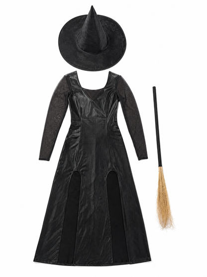 Witch Costume: Black Dress with Slit and Sleeves