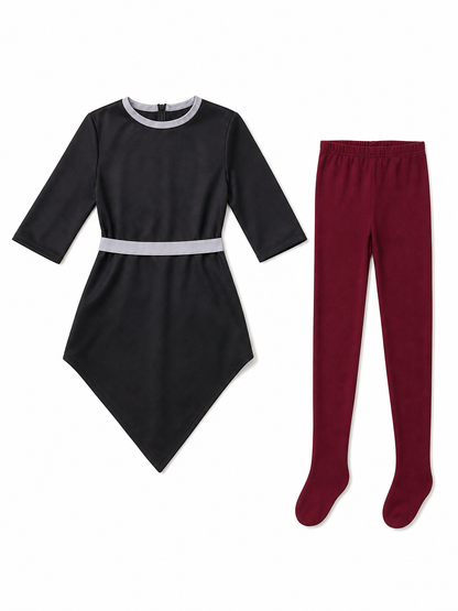 Amity Cosplay Costume: Black Top and Burgundy Bottom