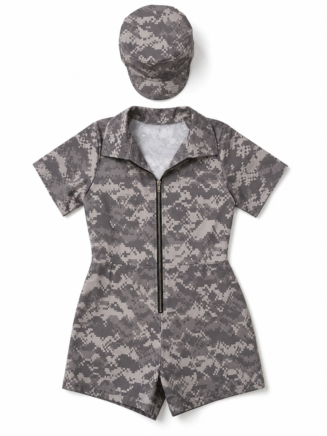 Camouflage jumpsuit costume with cap for parties