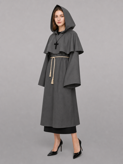 Gray Medieval Hooded Costume Cloak included items 2