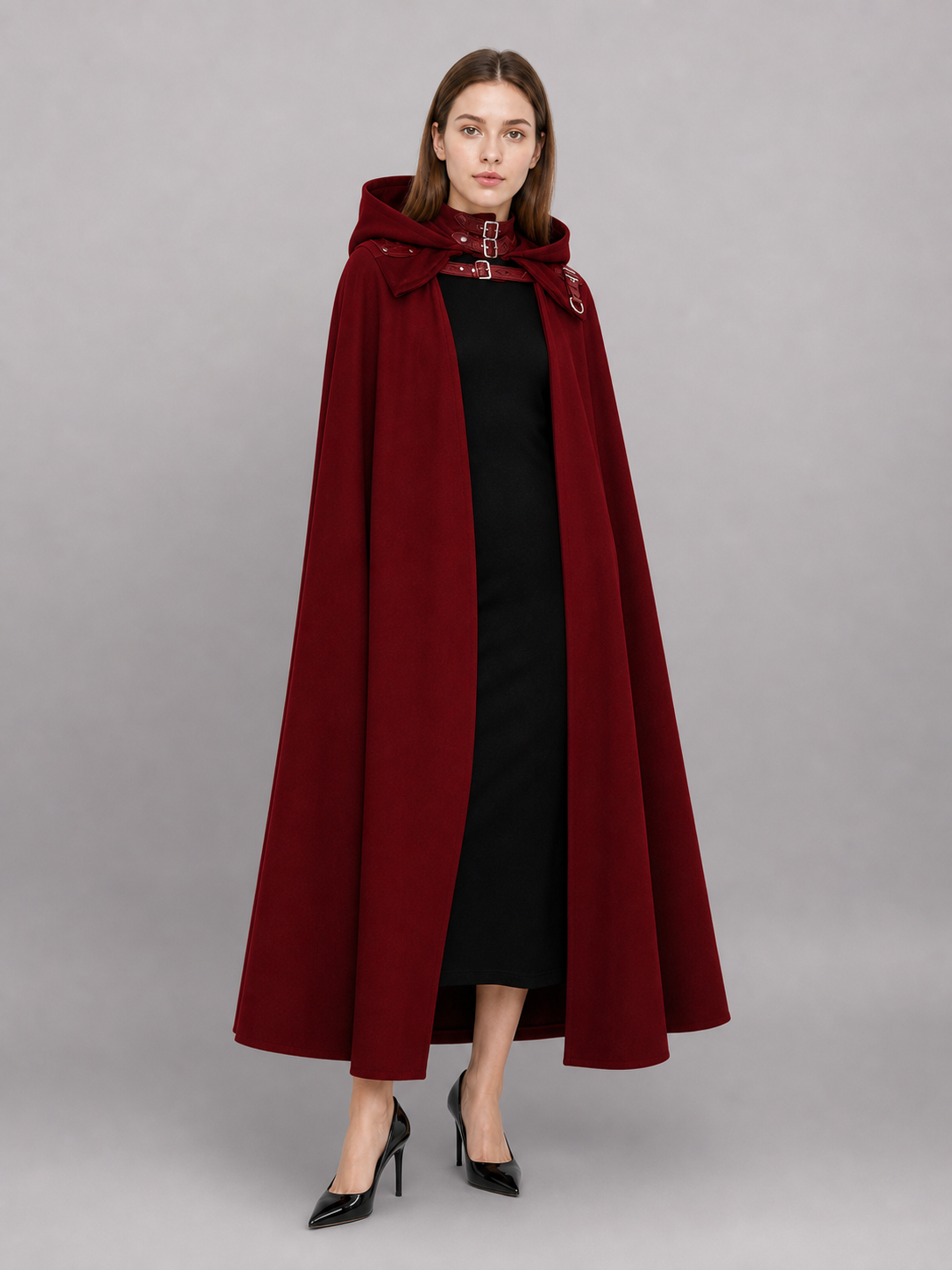 Burgundy Carnival Cloak with Hood