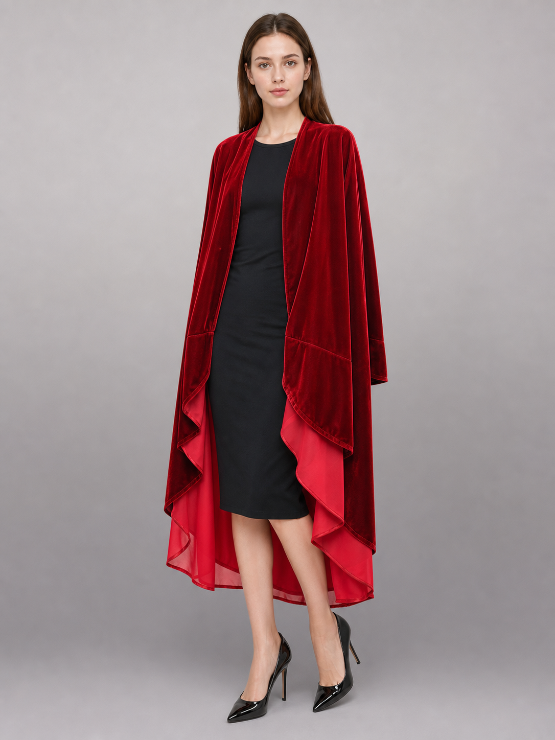 Red carnival cape with long sleeves