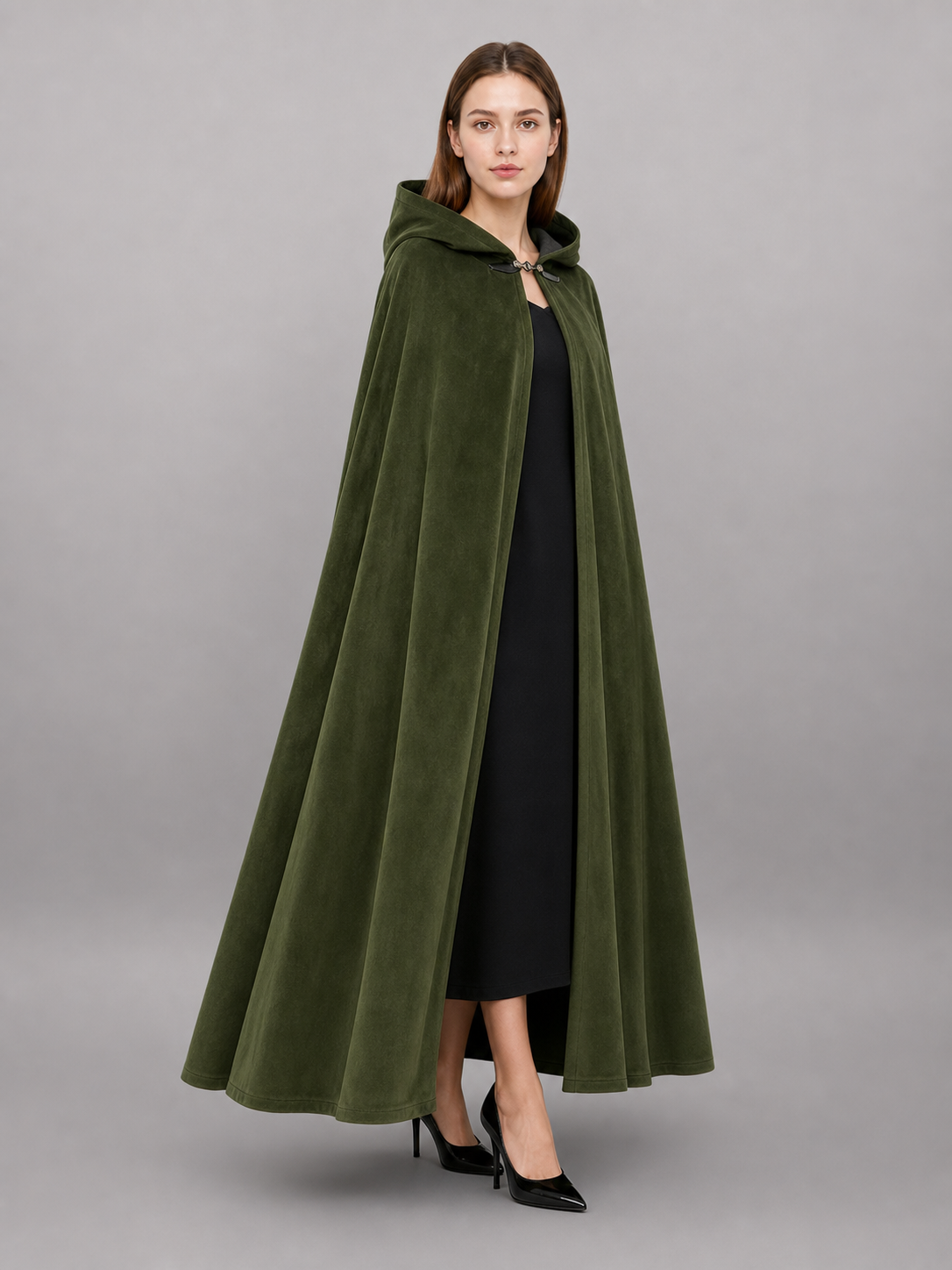 Long Green Hooded Costume Cloak