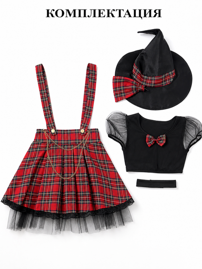 Short Red-and-Black Plaid Cosplay Dress included items