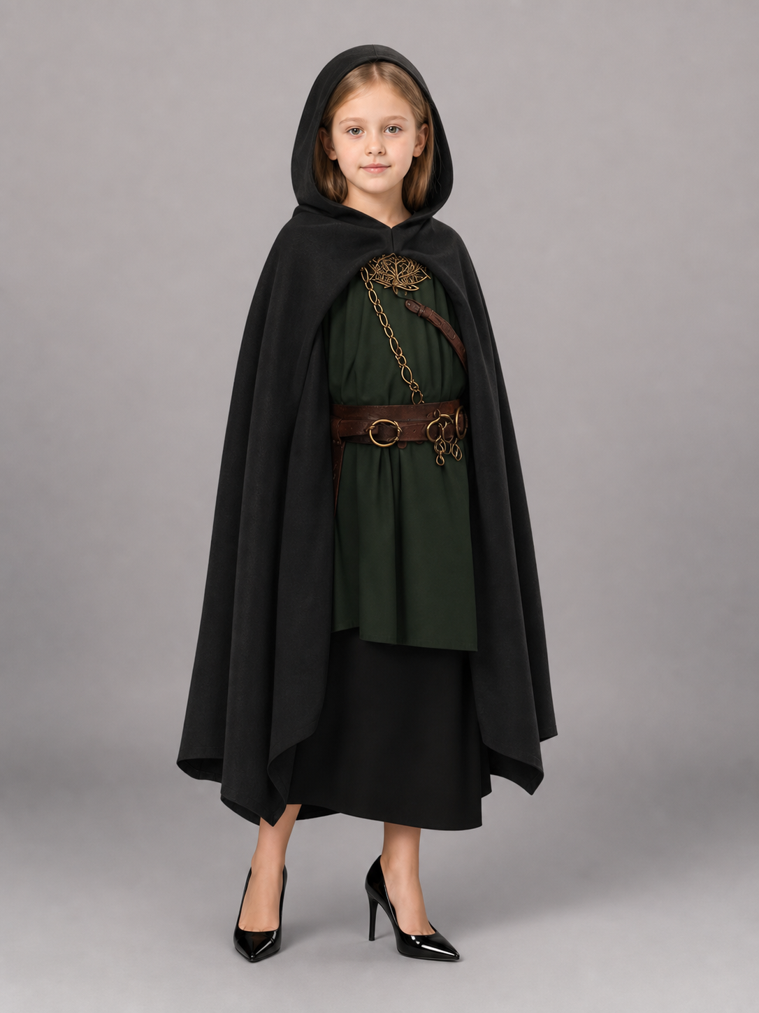 Black medieval hooded carnival cloak