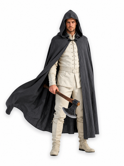 Adult Fantasy Hooded Cape, Long Dark Gray Cloak With Front Tie Closure, Wide included items 4
