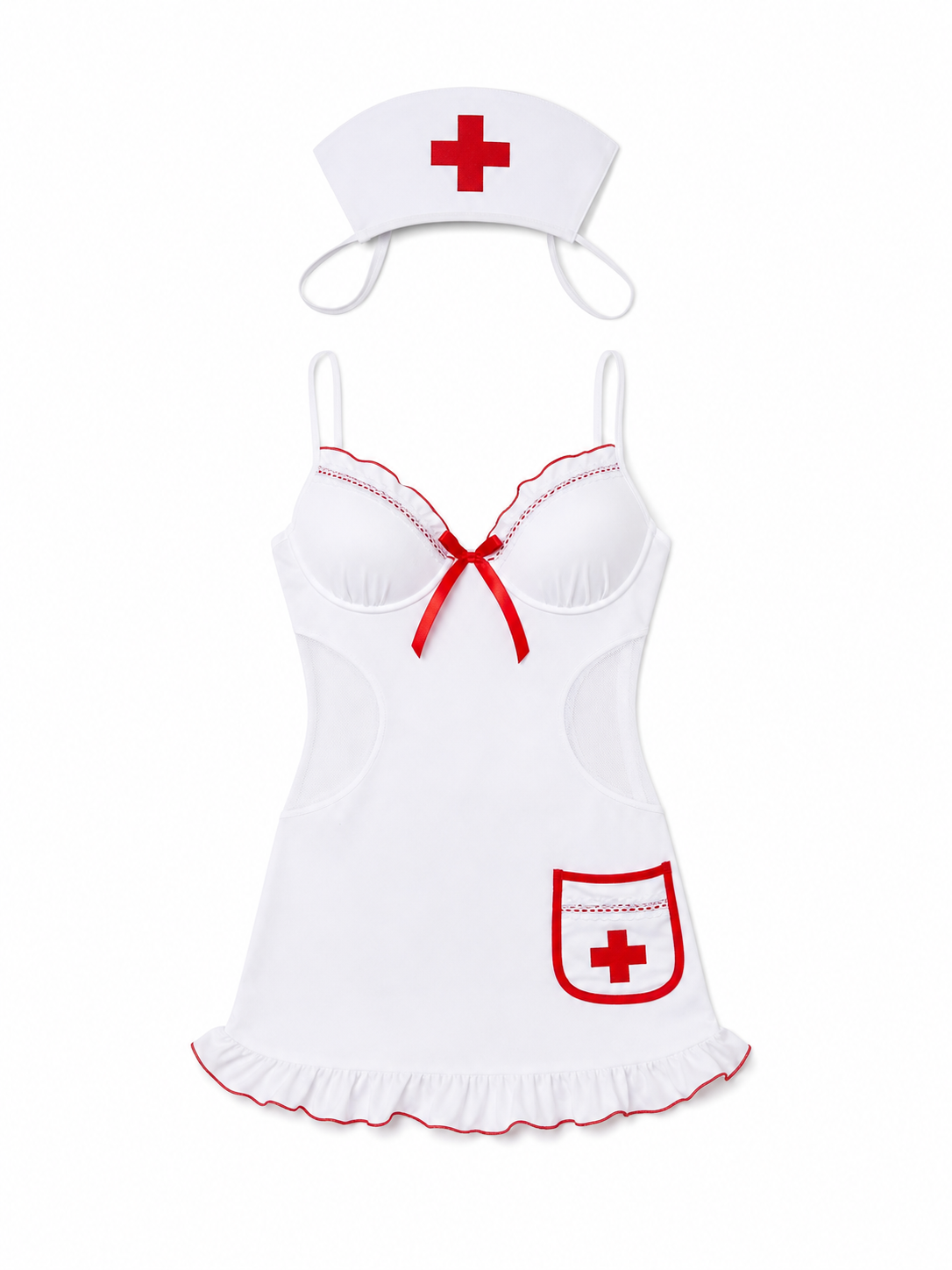 Erotic Nurse Costume with Red Details