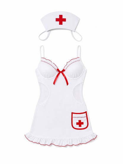Erotic Nurse Costume with Red Details
