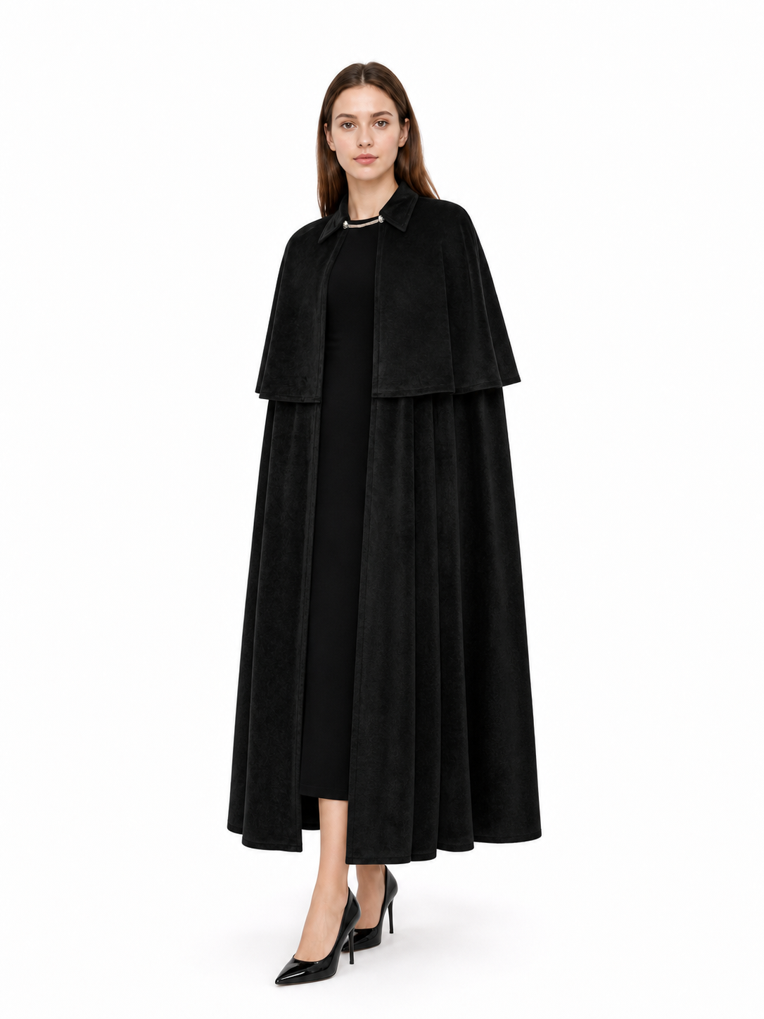 Black Carnival Cape with High Collar
