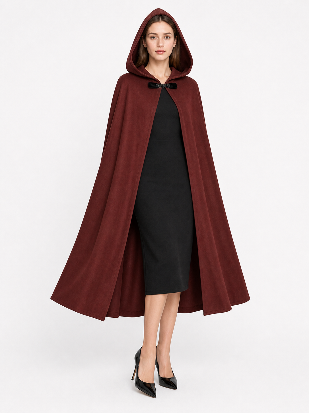 Burgundy Hooded Carnival Cloak for Cosplay