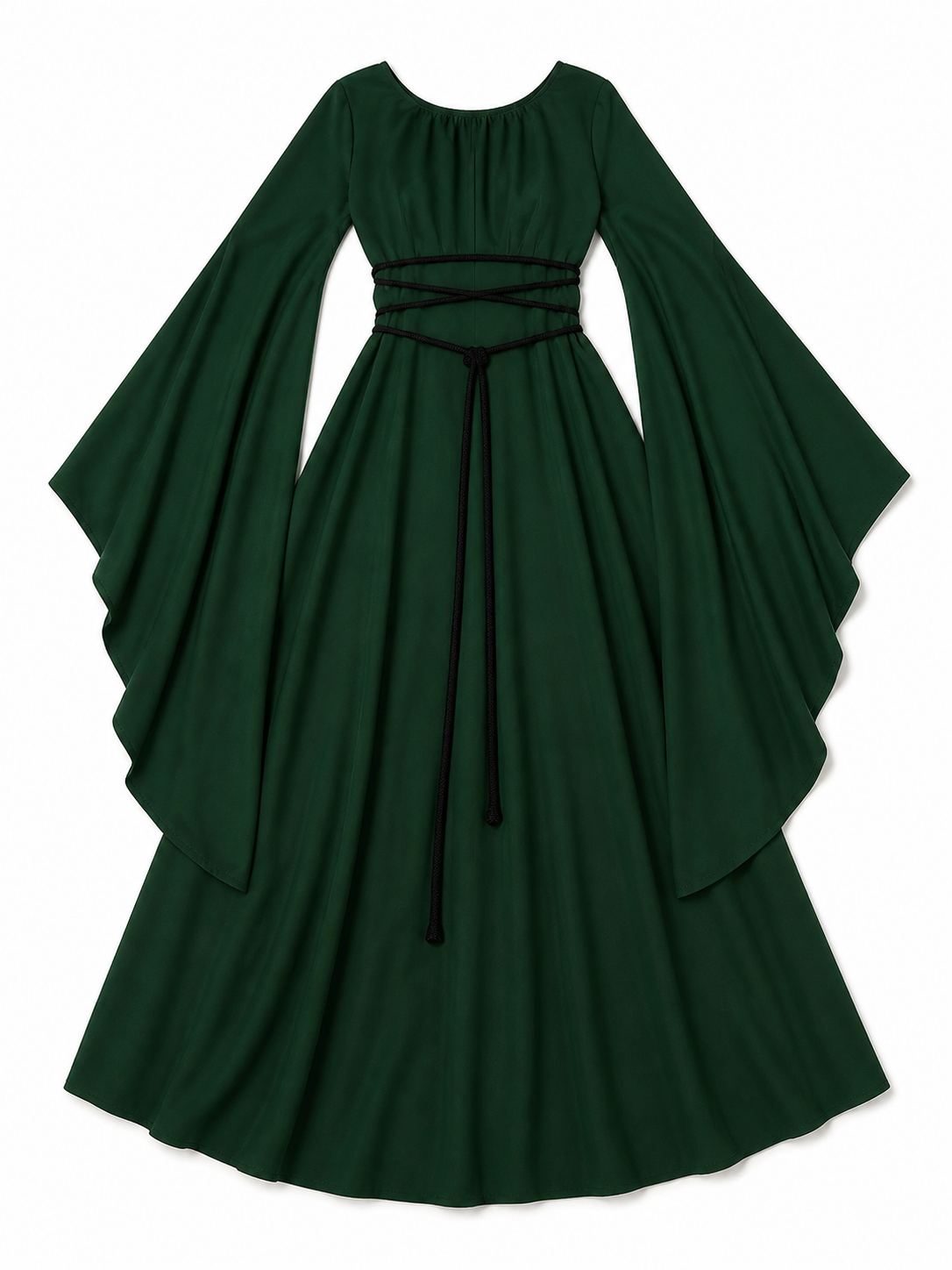 Long Dress with Sleeves and Waist Lacing