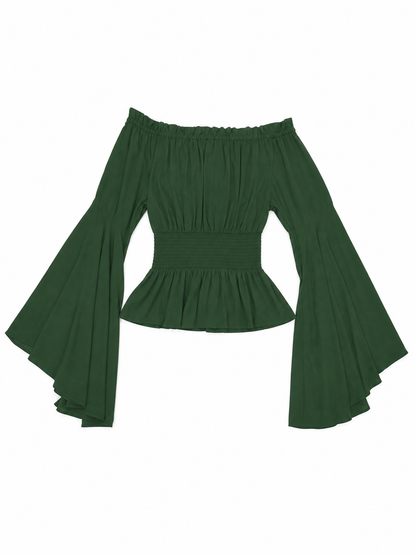Dark Green Off-Shoulder Peplum Blouse
