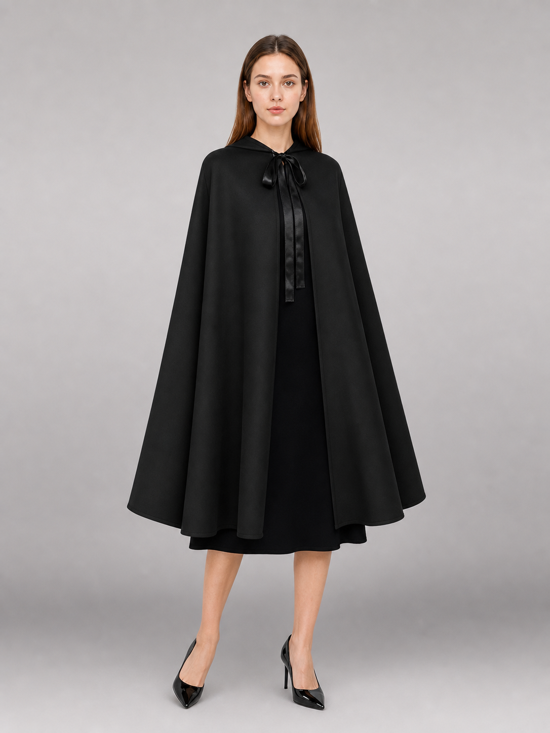 Long Black Hooded Carnival Cloak