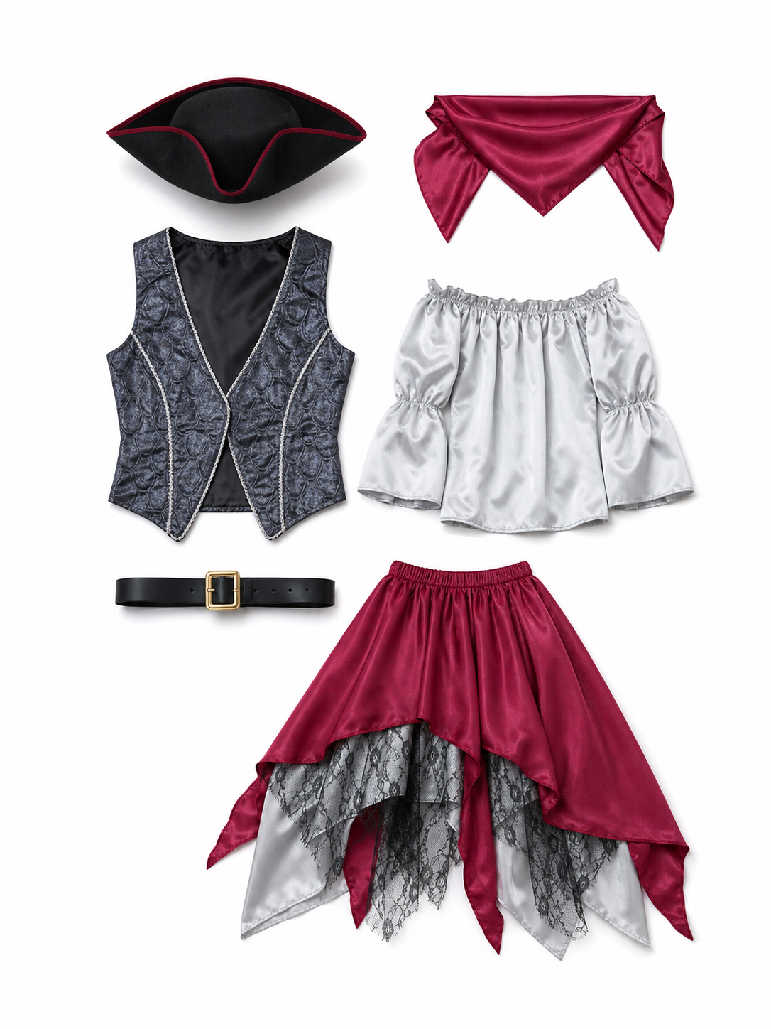 Pirate Costume with Vest and Asymmetrical Skirt