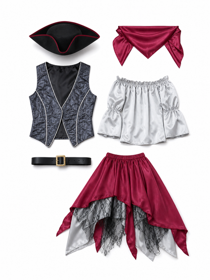 Pirate Costume with Vest and Asymmetrical Skirt
