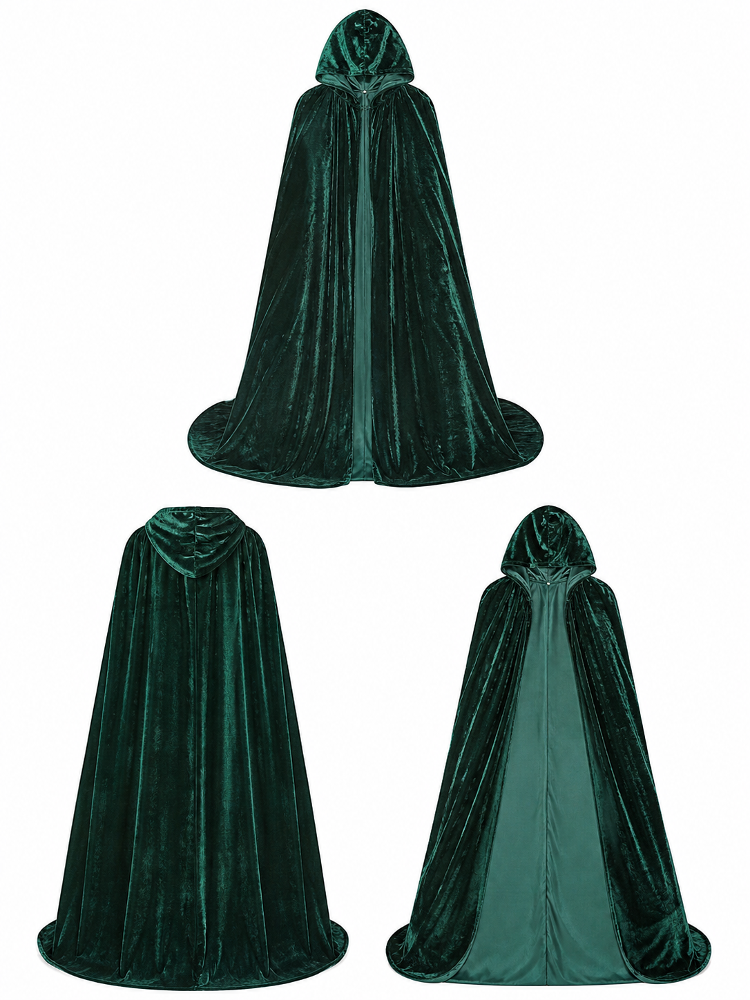Dark green hooded velvet costume cape product view 83