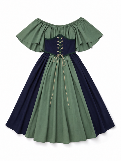 Off-the-Shoulder Dress with Sleeves and Lace-Up Detailing