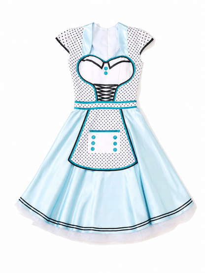 Alice-Inspired Costume Dress with Polka-Dot Apron