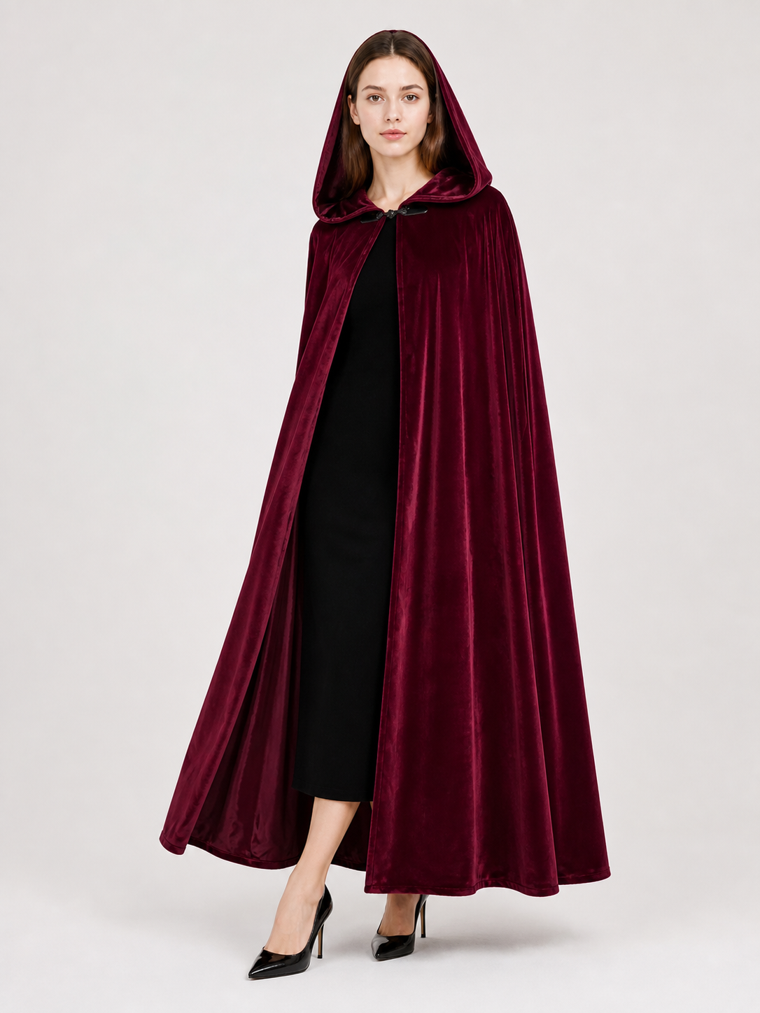 Burgundy Long Carnival Cloak with Hood