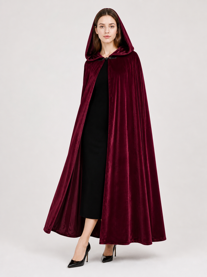 Burgundy Long Carnival Cloak with Hood