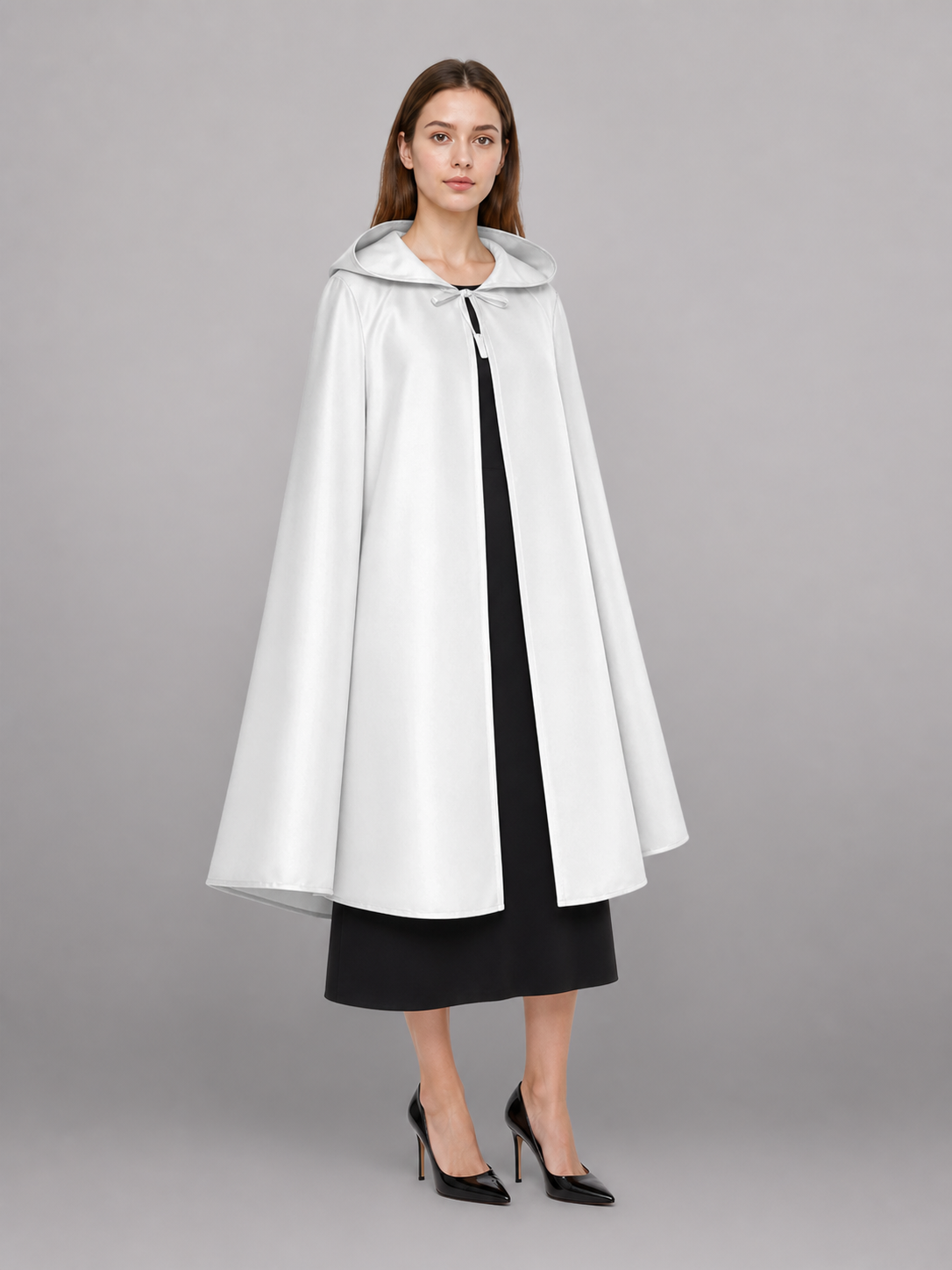 White Medieval Hooded Costume Cloak