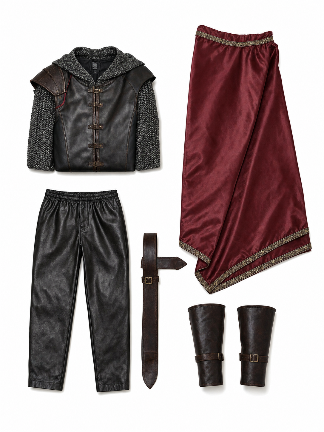 Burgundy velvet-look hooded costume cape product view 82