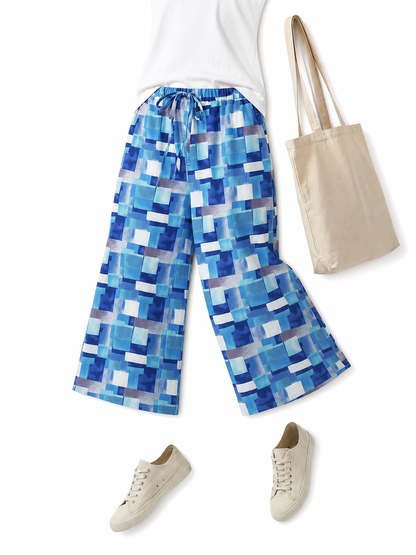 Blue and White Palazzo Pants with Geometric Print included items 2
