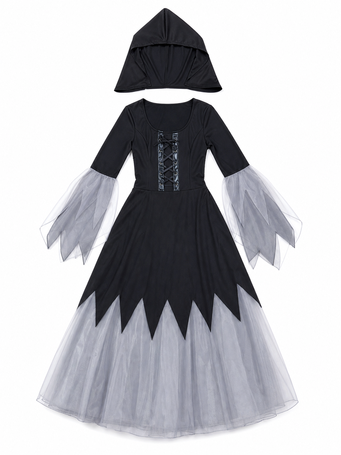 Gothic Black and Gray Lace-Up Cosplay Dress
