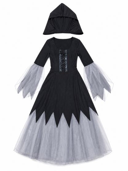 Gothic Black and Gray Lace-Up Cosplay Dress