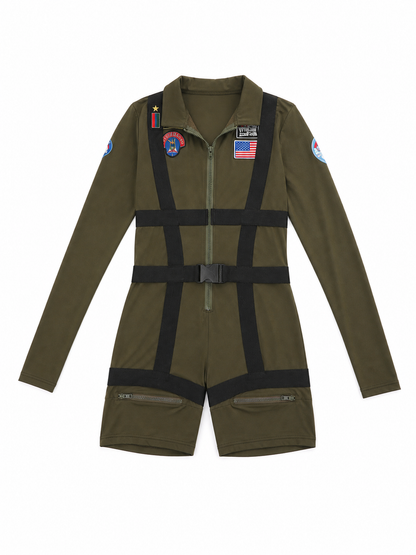 Flight Jumpsuit with Shorts, Patches, and Zippers
