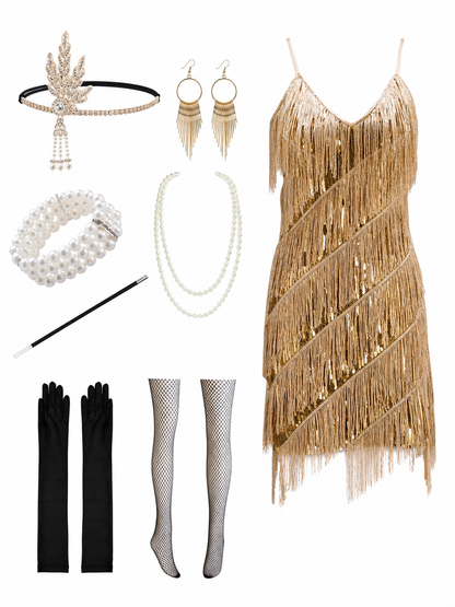 Fringe and Sequin Party Dress Set
