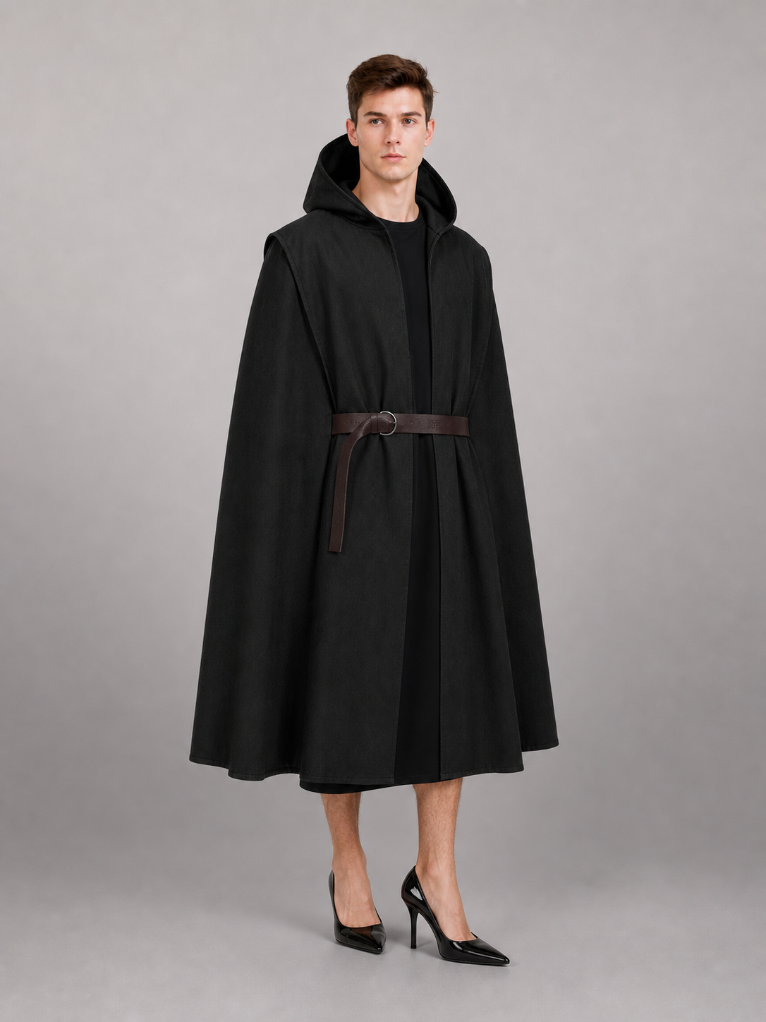 Long Sleeveless Hooded Vest, Black