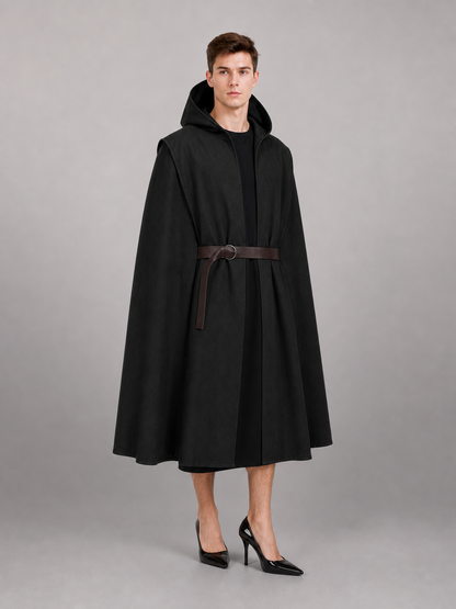 Long Sleeveless Hooded Vest, Black