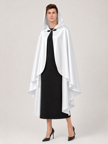 White Hooded Costume Cloak, Flowing Silhouette