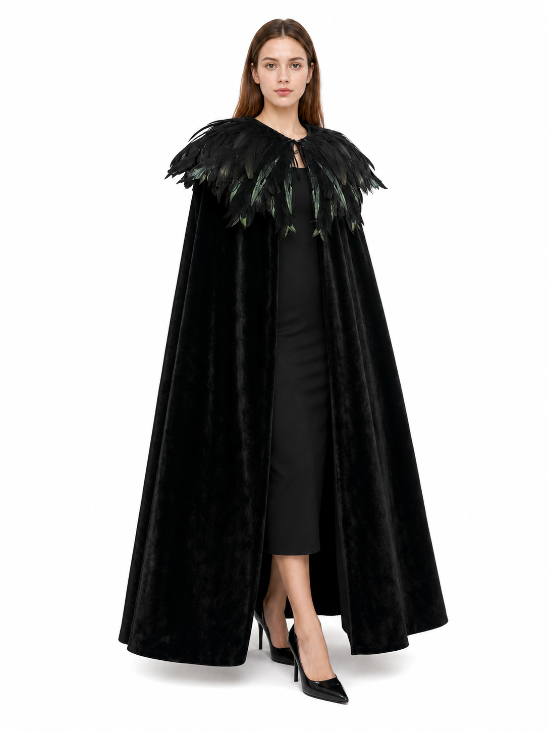 Black Velvet Feather Cape