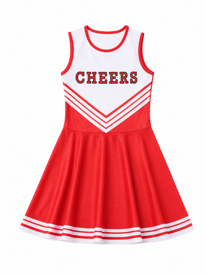 Cheerleading Costume: Dress, Leg Warmers, and Pom-Poms