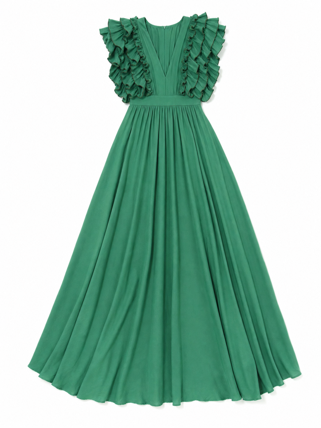Emerald Green Maxi Dress with a V-Neckline