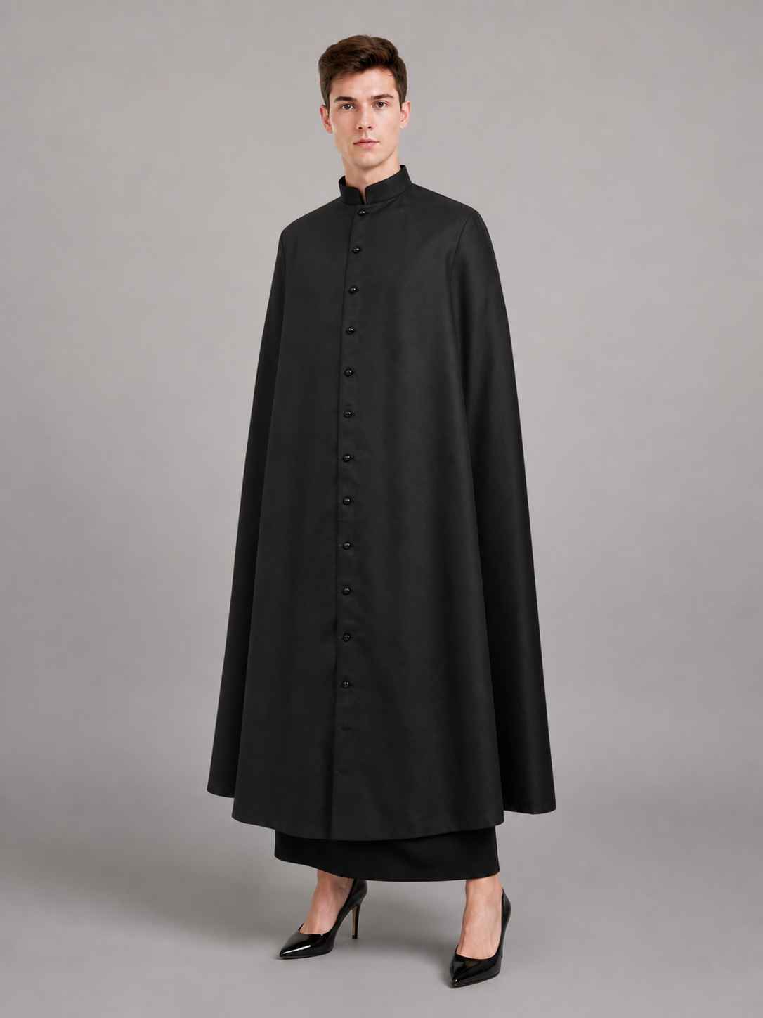 Long Black Robe with Collar and Buttons