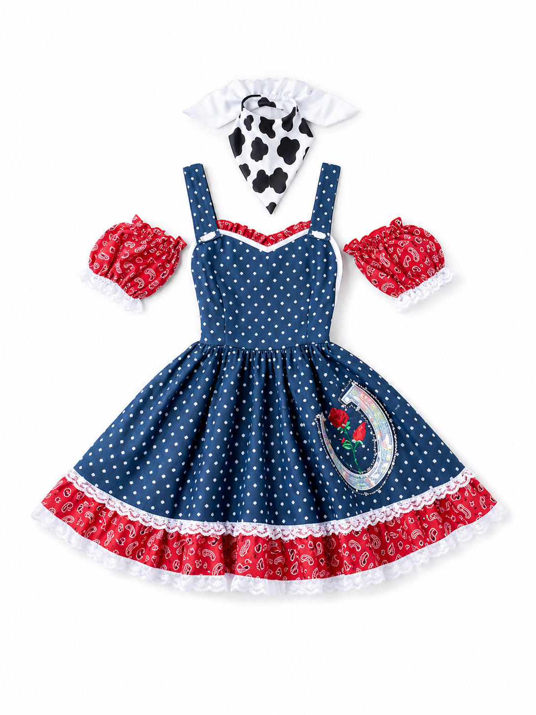 Western-themed cosplay dress with apron and badge included items