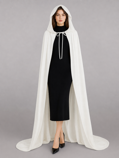 Long White Hooded Carnival Cape