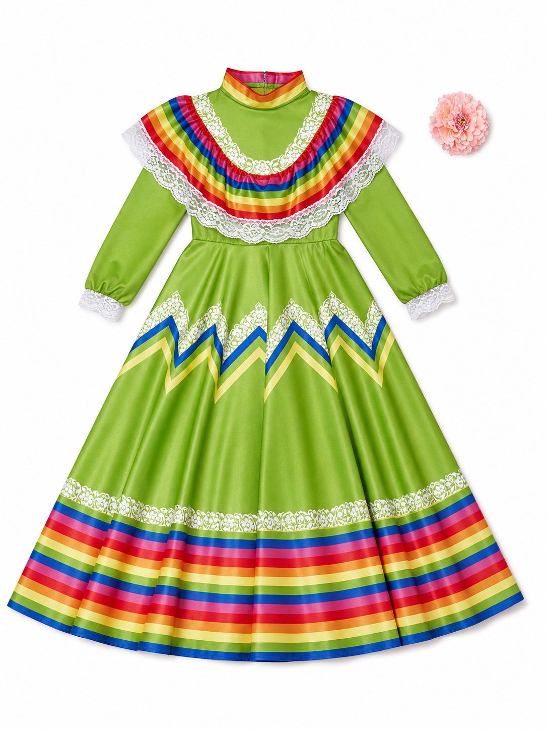 Folk Dress with Lace and a Bright Skirt