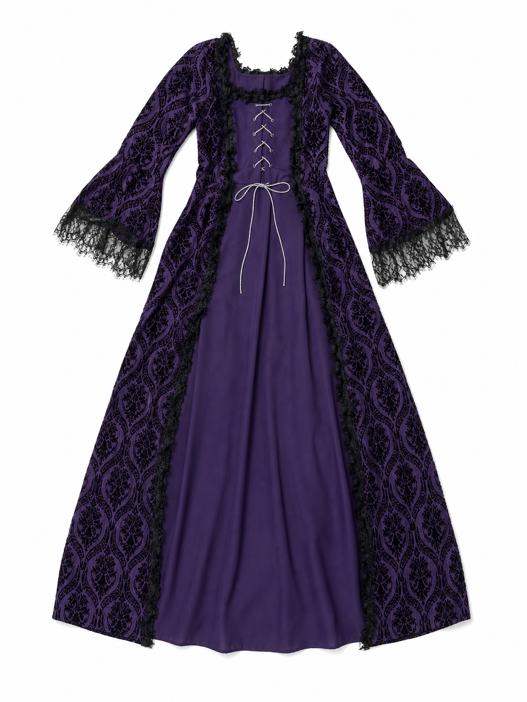 Long Renaissance-style dress with lace sleeves