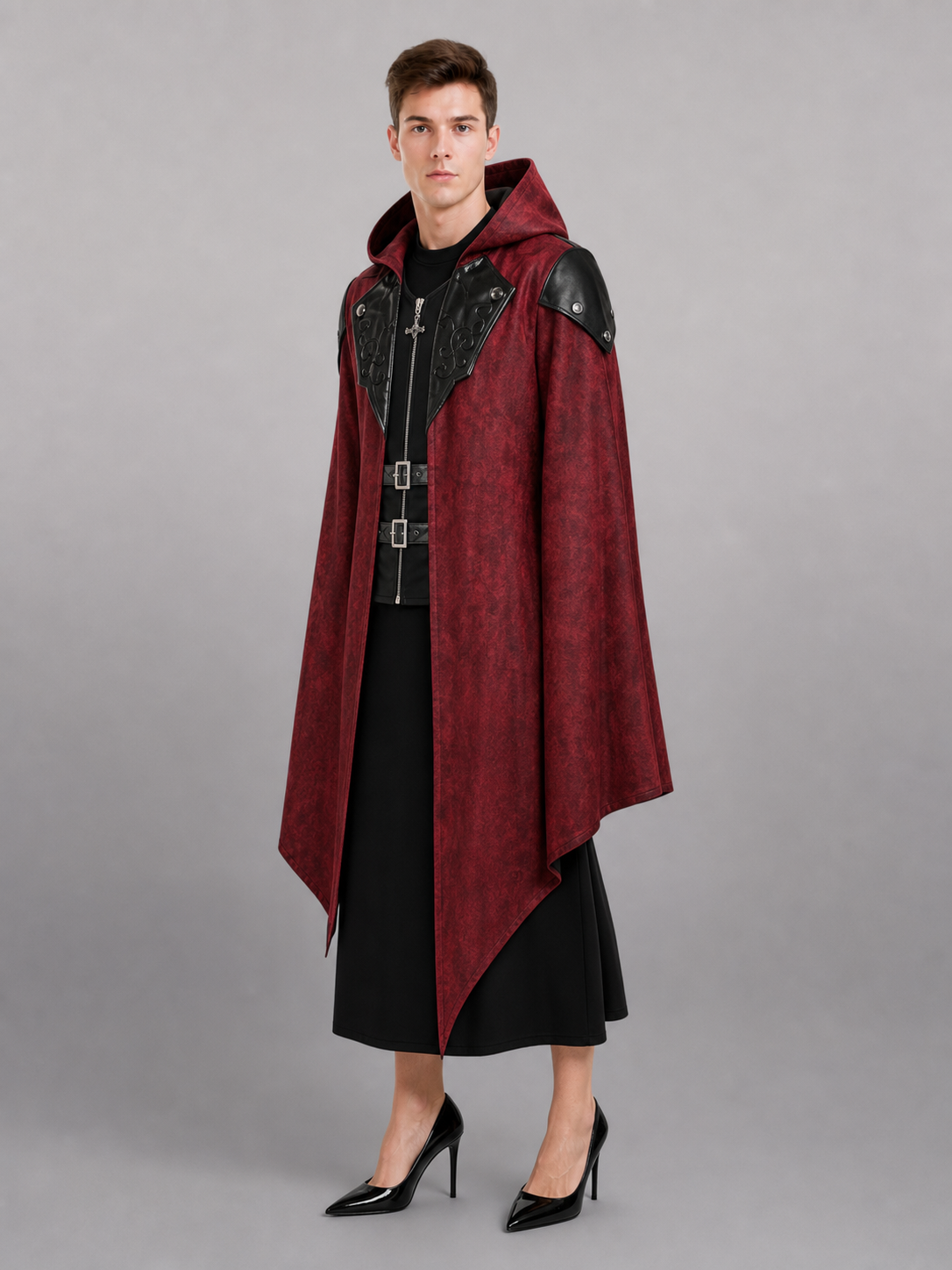 Burgundy Gothic Hooded Costume Cloak