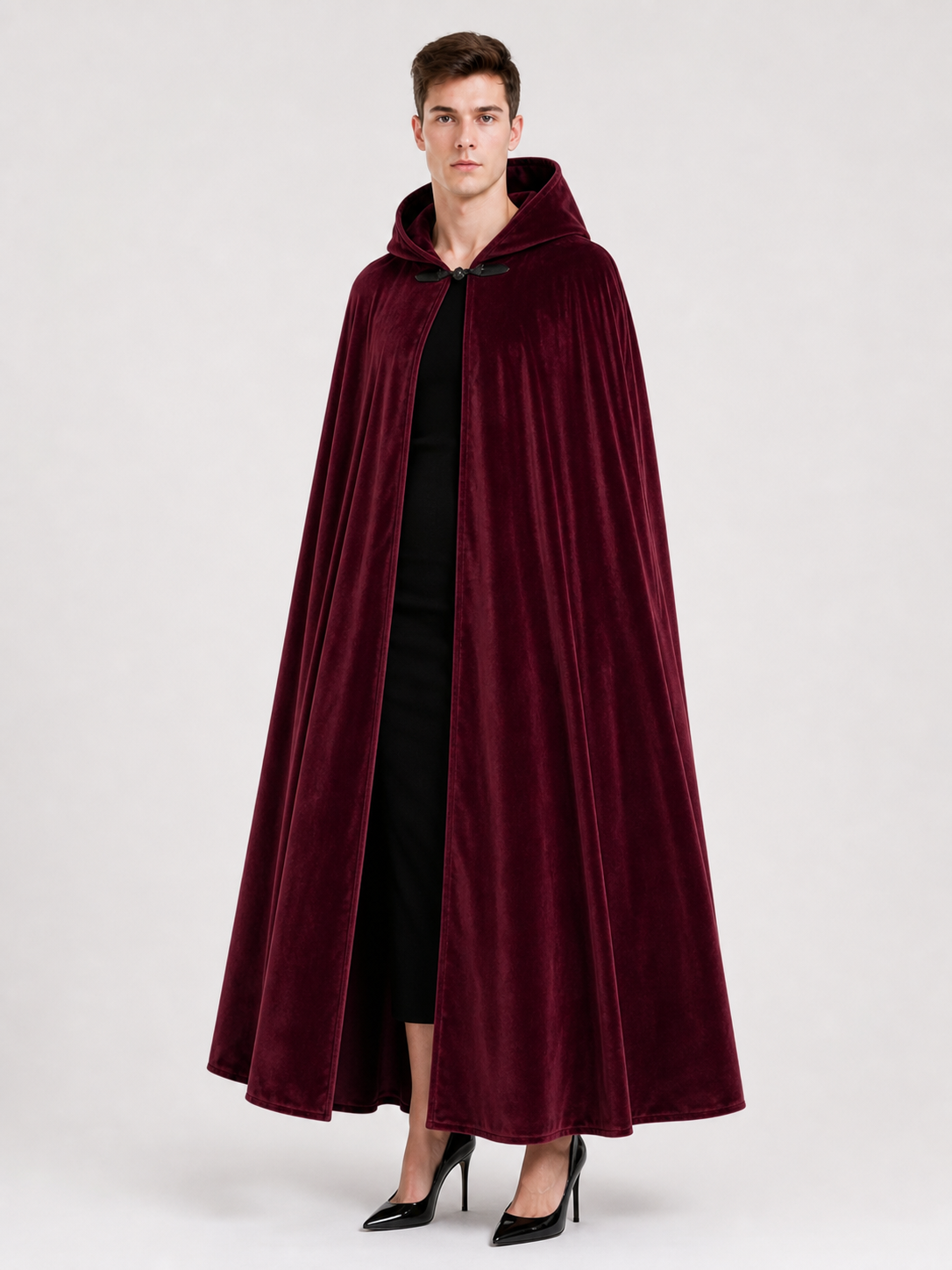 Burgundy Long Carnival Cloak with Hood