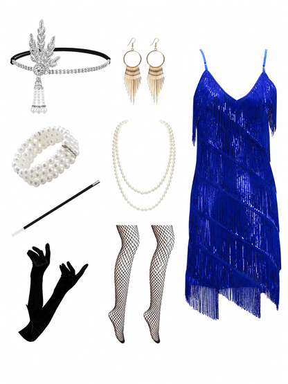 1920s-Themed Event Set: Fringe Dress and Accessories