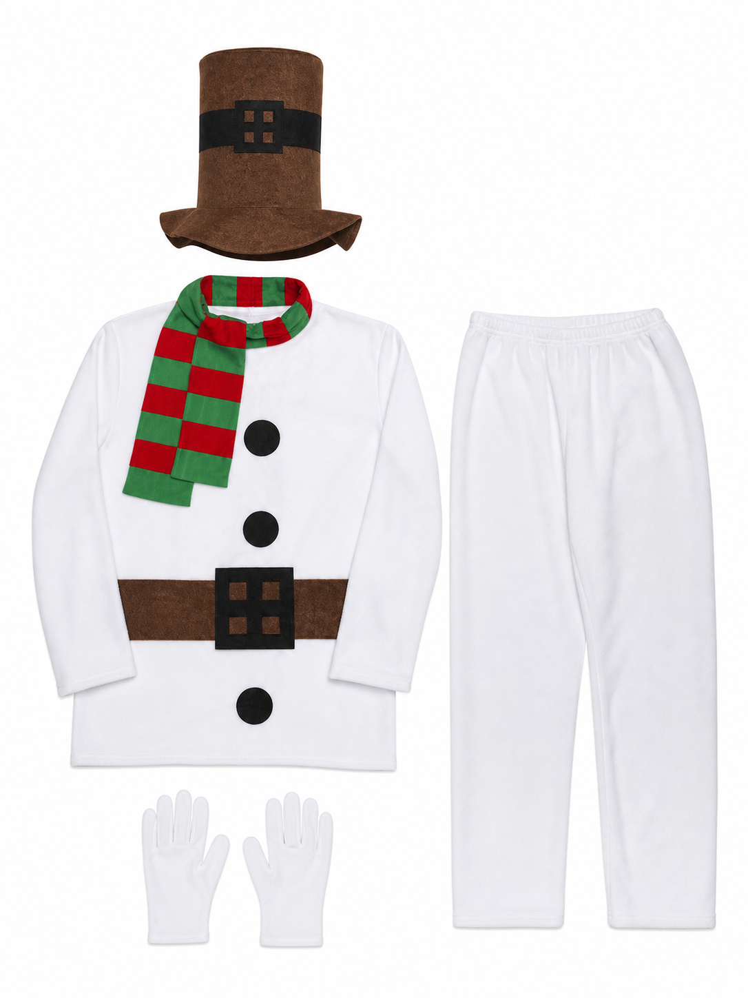 New Year's snowman costume with hat, scarf, and belt