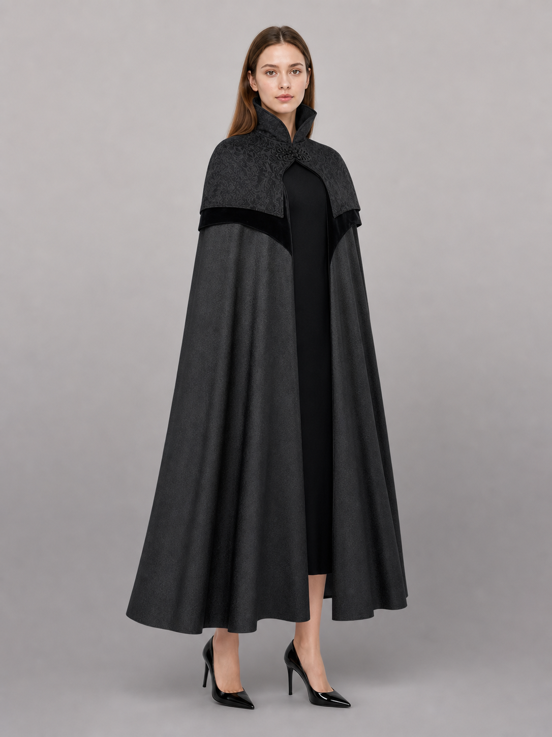 Black Hooded Fantasy Costume Cloak