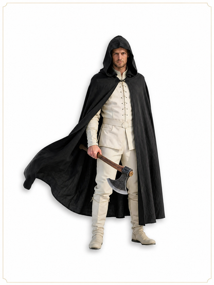 Black Long Hooded Cotton-Linen Cloak included items 2